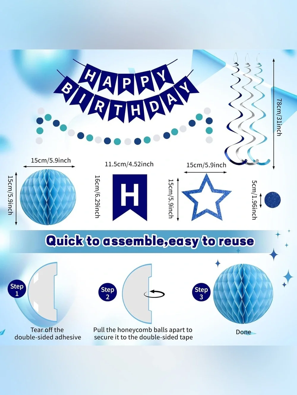 Blue and White Happy Birthday Party Decoration Kit